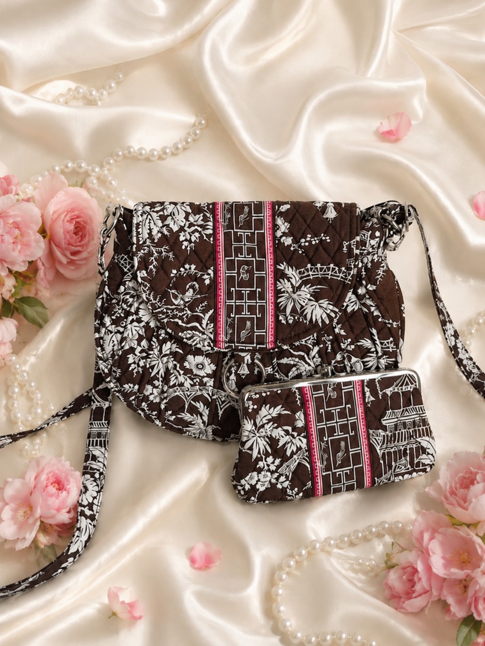 Vera Bradley “Saddle Up” Crossbody + Matching Wallet “Imperial Toile” Pattern
